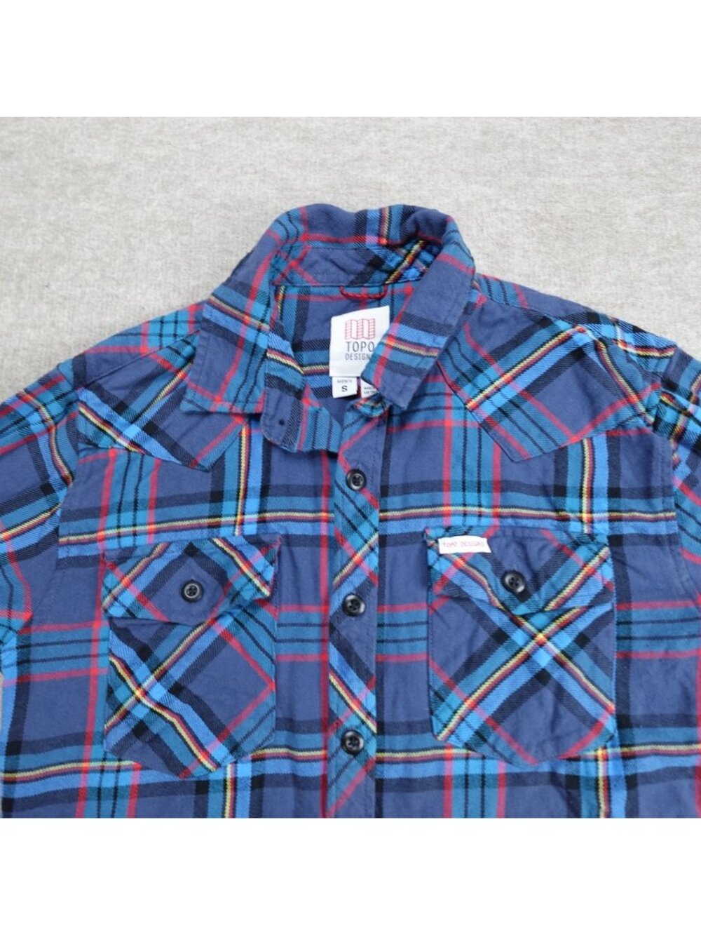 Topo Designs Mens Shirt Small Blue Flannel Plaid Cotton